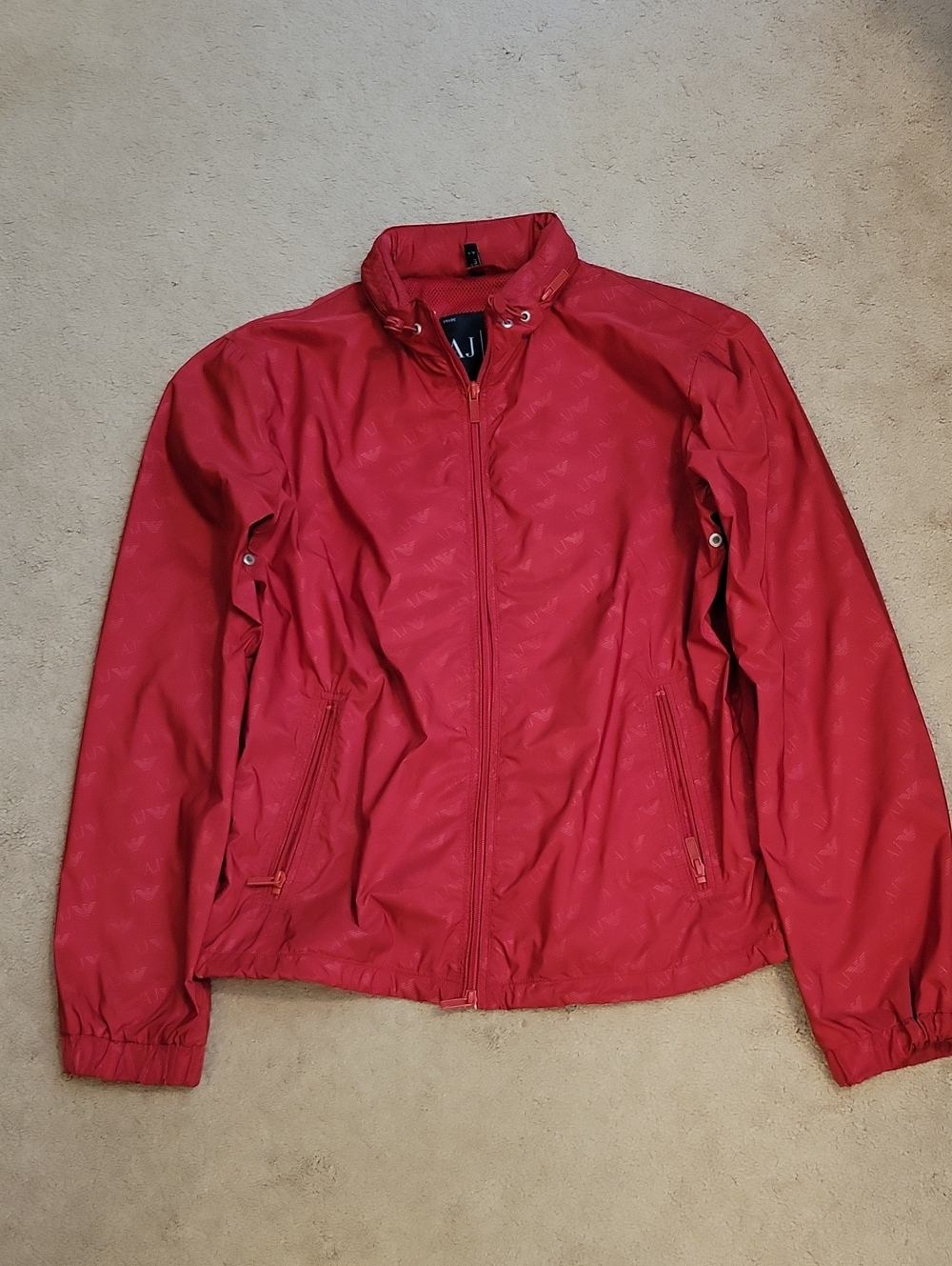 Vintage Armani Jeans AJ Monogram All Over Print Zip Windbreaker Jacket Red S